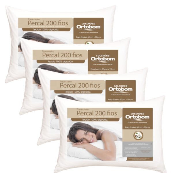 Kit 4 Travesseiros Antialérgico e Antiácaro 100% Algodão Percal 200 ...