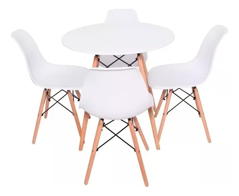 Kit Mesa Jantar Eames Eiffel 90cm + 4 Cadeiras Eames Eiffel Branca