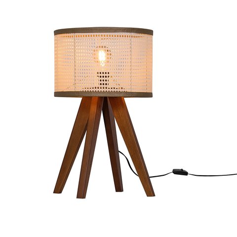 Luminária Mesa Madri Pés Madeira Cúpula Palha Moderna 30x20 Bege
