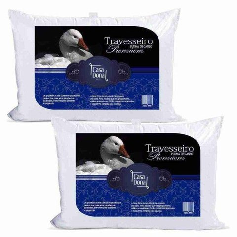 Kit 2 Travesseiros Plumas de Ganso Percal 200 Fios Antimofo e Antialérgico 50 X 70cm Casa Dona
