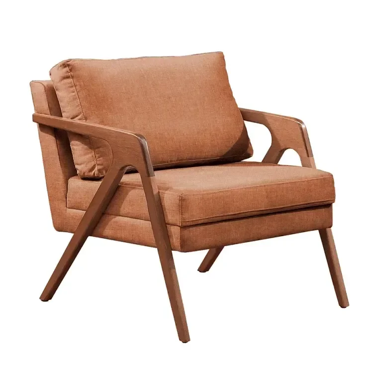 Poltrona Mona Luxo Madeira Maciça Tecido Linho:linho Terracota - 1