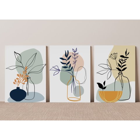 Kit 3 Quadros Abstratos Decorativos - Minimalista Boho