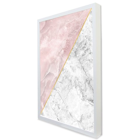 Quadro Decorativo Caixa Geométrico Mármore Rosa Tacolado Moldura Caixa 3cm Freijó sem Vidro 60 X 90c