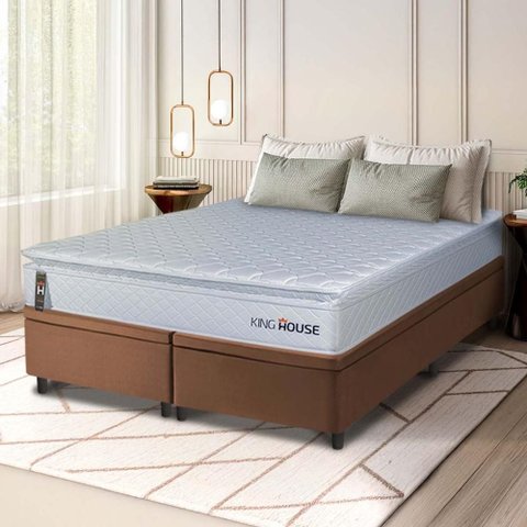 Conjunto Box Baú Marrom Luanda Branco Espuma D28 King 193x203x69 - King House
