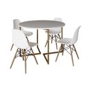 Ver imagem 6 de Mesa Jantar Industrial Redonda 110Cm Branca Base V Dourada Com 4 Cadeiras Madeira Branc Cor: Branco