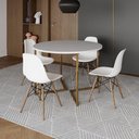 Ver imagem 1 de Mesa Jantar Industrial Redonda 110Cm Branca Base V Dourada Com 4 Cadeiras Madeira Branc Cor: Branco