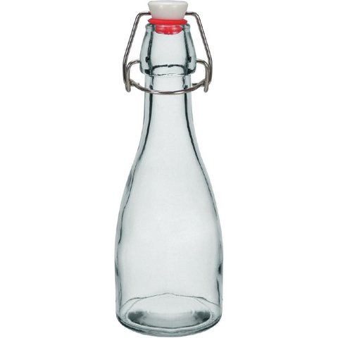 Garrafa de Vidro 250ml Transparente 21x7x7cm Água Suco Geladeira Bebidas Tampa