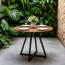 Ver imagem 1 de Mesa de Sala e Jantar Paris Modelo Industrial Moderno Tampo Redondo Canela com Base de Ferro Preto