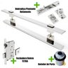 Puxador Porta (LUMA) Aço Inox Polido + fechadura rolete Tetra inox polido +Batedor de porta - 30 CM  - 1