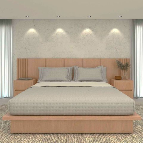 Cama King 2,01m Cabeceira 3,50m e 2 Mesas sob Medida em Mdf Cor:carvalho Malva