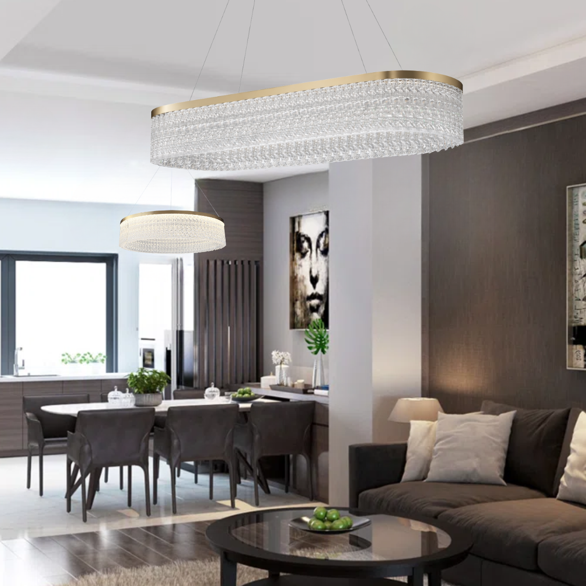 Ver mais imagens de Lustre Pendente 80x30cm Led 62 Cristais 3 Cores Oval Luminária Teto Gimpo Kjdd-l-449-80cm