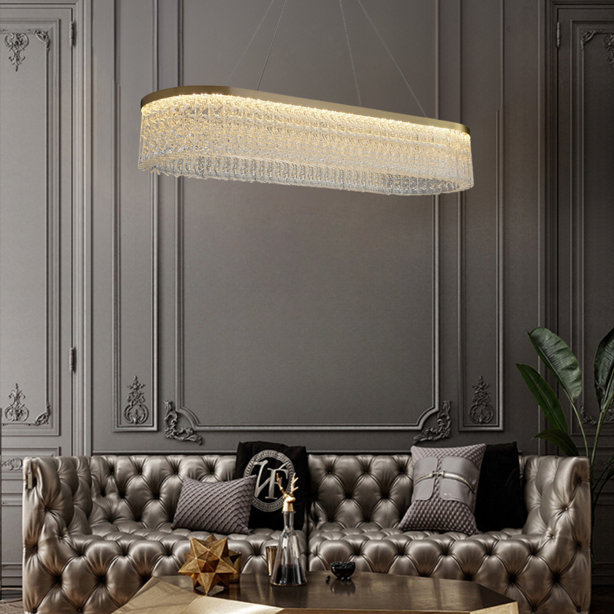 Lustre Pendente 80x30cm Led 62 Cristais 3 Cores Oval Luminária Teto Gimpo Kjdd-l-449-80cm - 9