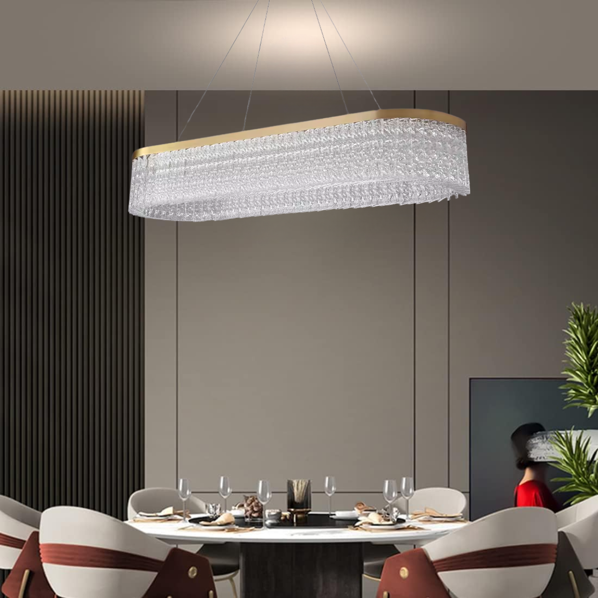 Lustre Pendente 80x30cm Led 62 Cristais 3 Cores Oval Luminária Teto Gimpo Kjdd-l-449-80cm - 10