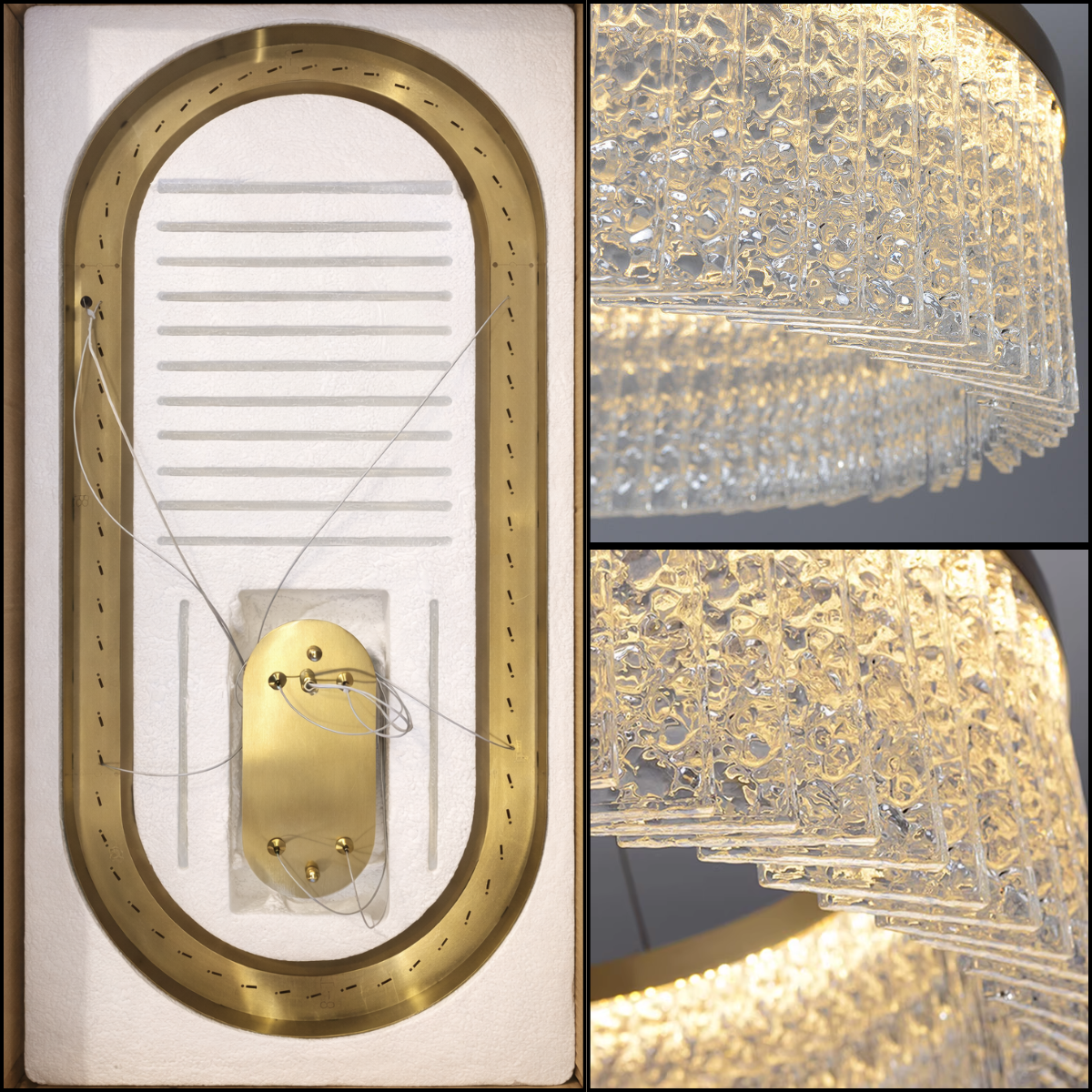 Ver imagem 2 de Lustre Pendente 80x30cm Led 62 Cristais 3 Cores Oval Luminária Teto Gimpo Kjdd-l-449-80cm