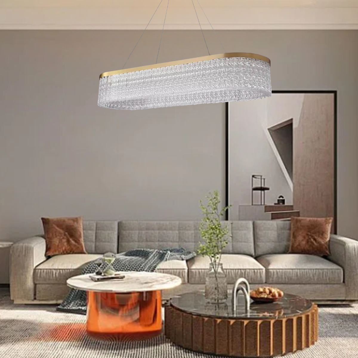 Lustre Pendente 80x30cm Led 62 Cristais 3 Cores Oval Luminária Teto Gimpo Kjdd-l-449-80cm - 12