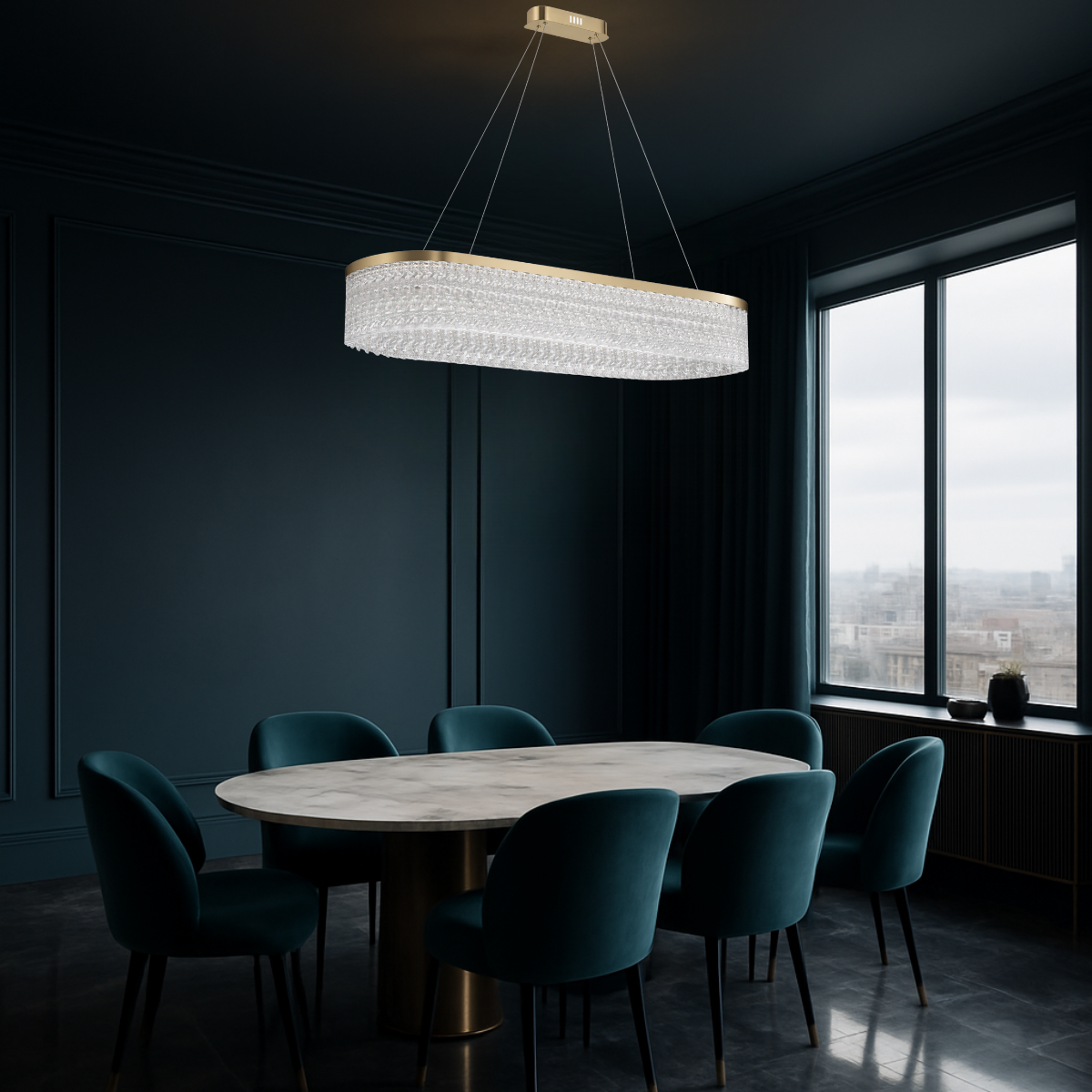 Lustre Pendente 80x30cm Led 62 Cristais 3 Cores Oval Luminária Teto Gimpo Kjdd-l-449-80cm - 11