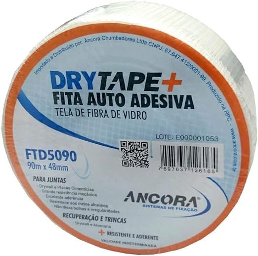 Fita Telada Fibra de Vidro para Drywall Âncora Drytape 48mm X 90 Metros