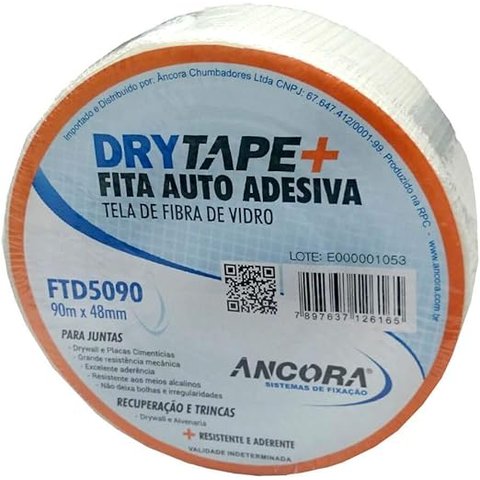 Fita Telada Fibra de Vidro para Drywall Âncora Drytape 48mm X 90 Metros