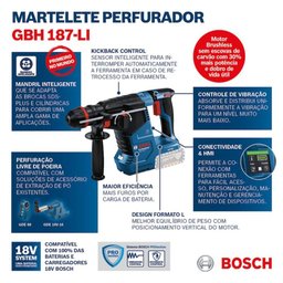 Martelete Rompedor À Bateria 18v Gbh 187-li sem Bateria Bosch - 6
