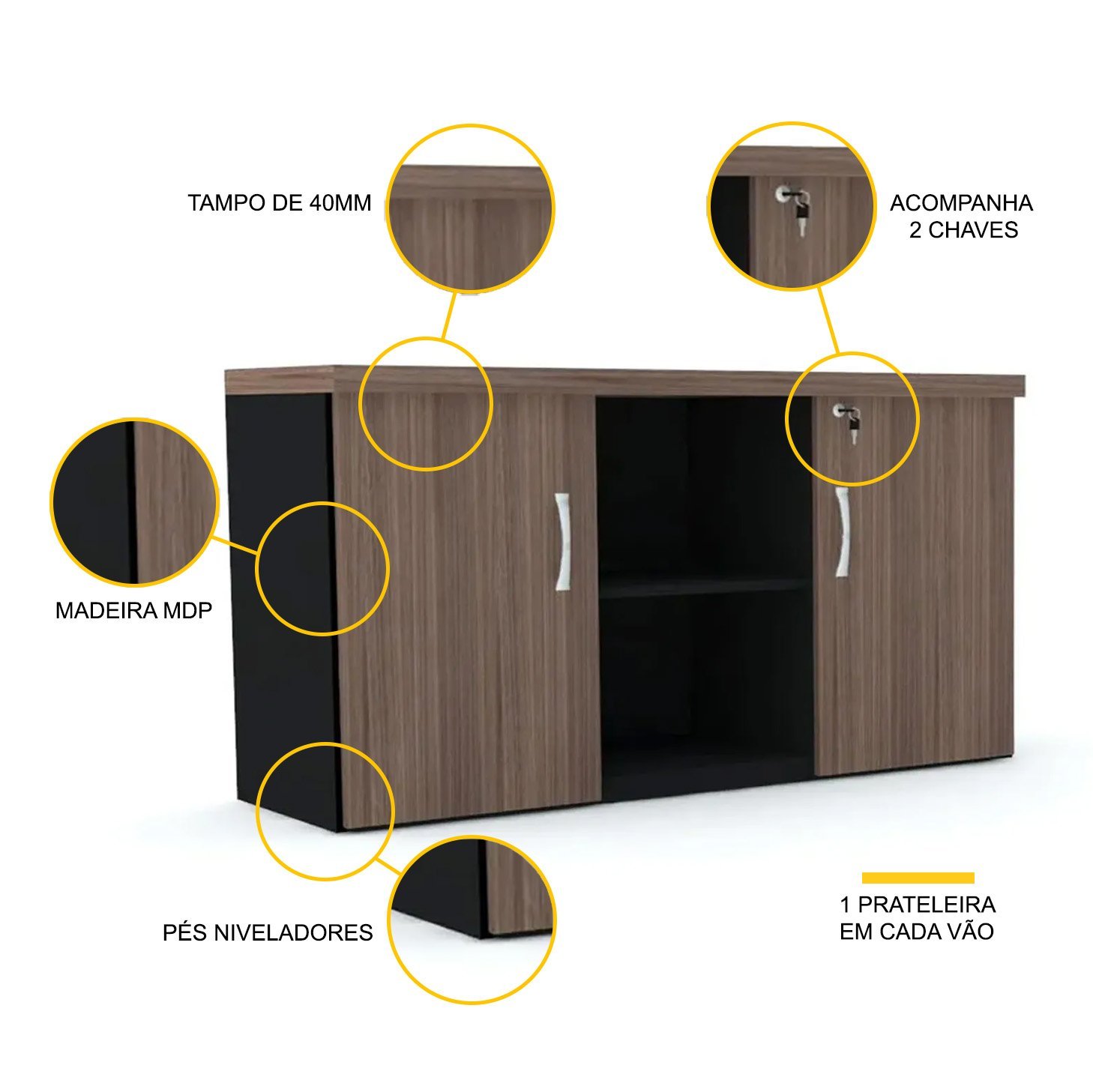 ARMÁRIO CREDENZA 2 PORTAS PANDIN PE40 - WALNUT CREDPE40 - 3