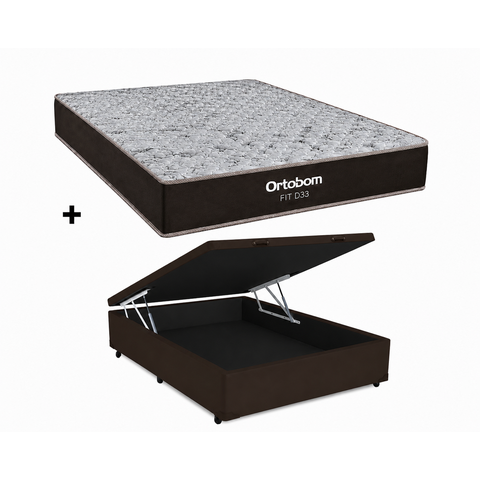 Cama Box Bau Casal Marrom Colchão Fit D33 Espuma 138x188 - Ortobom