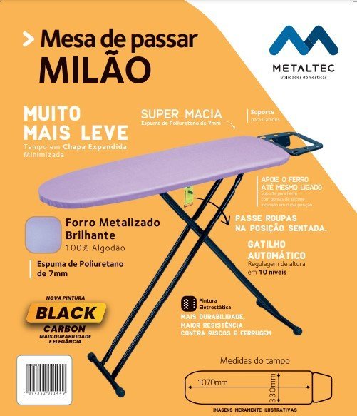 Tabua de Passar Preto Milao Black Metalizado Metaltec 1001 Mix Plus - 6