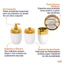 Ver imagem 7 de Kit Acessórios Banheiro Porta Escova Sabonete Algodão Branco Dourado
