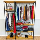 Ver imagem 1 de Kit Arara de Roupas Middle Slim e High Ample Style Industrial Nozes e Preto