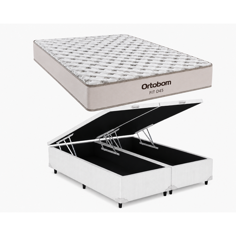 Cama Bau Casal Bipartido Branco Colchão Fit D45 Espuma 138x188 - Ortobom