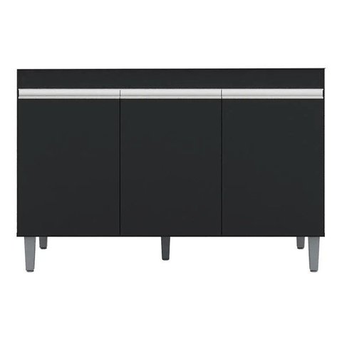 Balcão Gabinete para Cozinha Manu 120cm 3 Portas:preto