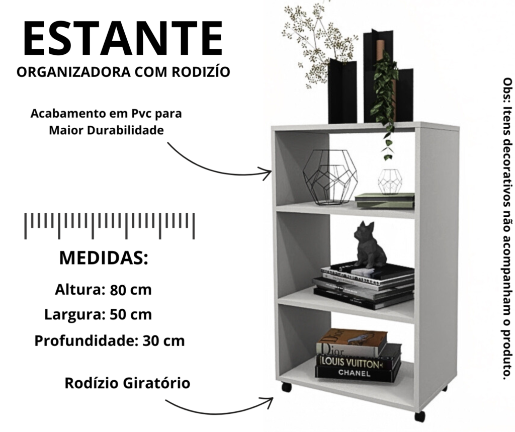 Estante Organizadora com Rodízios Cor Branca - 3