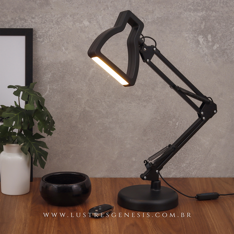 Luminária de Mesa Abajur Desk Preto com Led para Leitura, Quartos, Escritório e Escrivaninhas