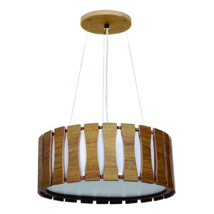 Lustre Pendente Madeira Ripado Redondo 40 Cm para Sala de Estar Sala de Jantar Cor Freijo