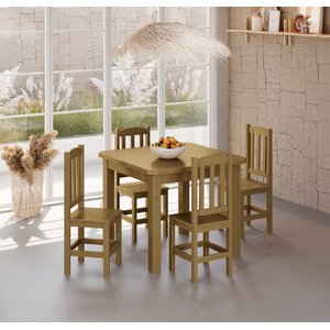 Conjunto Mesa Nogueira de Madeira Maciça 88x88 + 4 Cadeiras Madeira para Cozinha Sala de Jantar Sfa