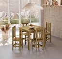 Ver imagem 1 de Conjunto Mesa Nogueira de Madeira Maciça 88x88 + 4 Cadeiras Madeira para Cozinha Sala de Jantar Sfa