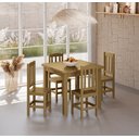 Ver imagem 1 de Conjunto Mesa Nogueira de Madeira Maciça 88x88 + 4 Cadeiras Madeira para Cozinha Sala de Jantar Sfa