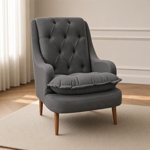 Poltrona Decorativa para Sala de Estar Lille Suede - Élpis Móveis - Cinza Escuro