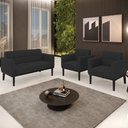Ver imagem 2 de Sofá Namoradeira e 2 Poltronas Base Madeira Preto Ana Veludo Preto - Ibiza