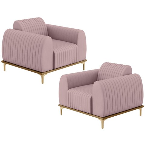 Kit 02 Poltronas Decorativas Base De Madeira e Pés D'Ouro Molino D02 Veludo Rosê C-305 - Lyam