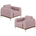 Ver imagem 1 de Kit 02 Poltronas Decorativas Base De Madeira e Pés D'Ouro Molino D02 Veludo Rosê C-305 - Lyam