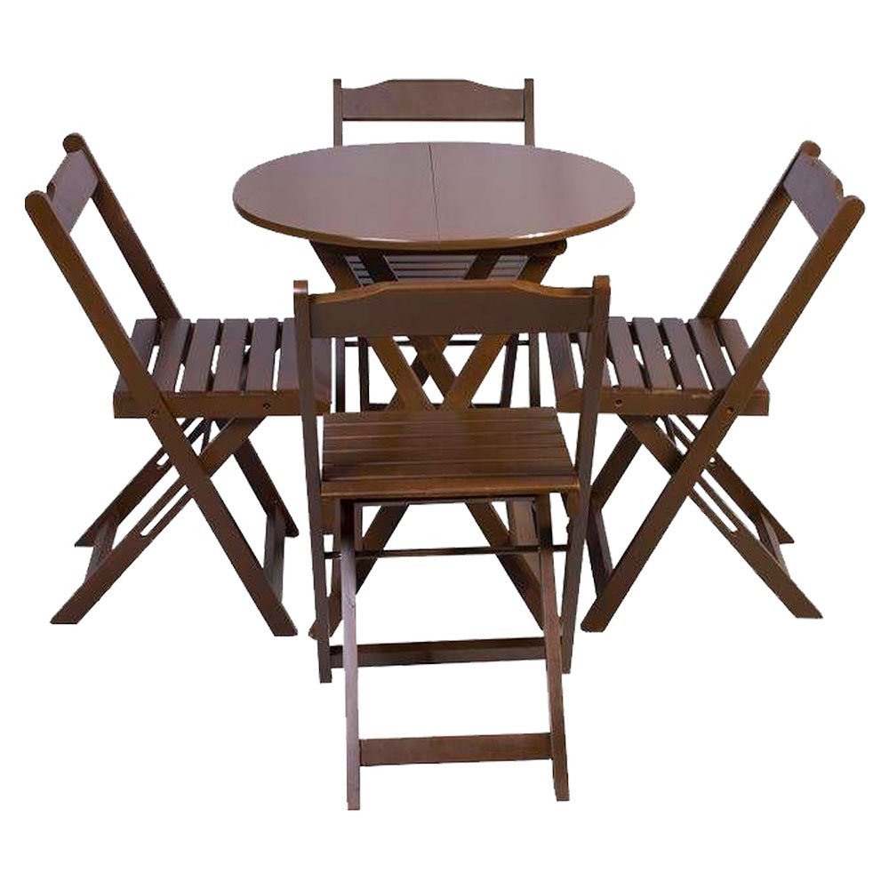 Conjunto de Mesa Dobravel com 4 Cadeiras Tampo Redondo 70x70 Imbuia - 1