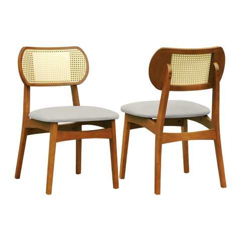 Kit 2 Cadeiras Organik Encosto Anatômico com Telinha Rattan Natural -amêndoa- Linho Bege Mescla Imp.