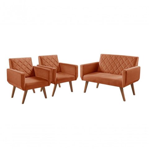 Conjunto Anabelle 2 Poltronas de 1 Lugar 1 Poltrona 2 Lugares Braço Unidecor Terracota