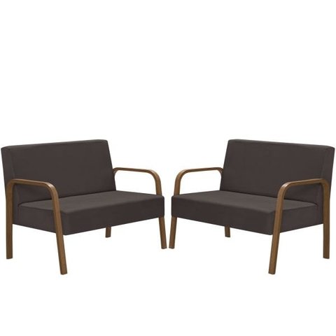 Kit Poltrona Decorativa 2 Namoradeiras Jade Braço Madeira D Salla Suede Marrom