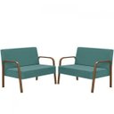 Ver imagem 1 de Kit Poltrona Decorativa 2 Namoradeiras Jade Braço Madeira D Salla Suede Turquesa