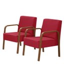 Ver imagem 1 de Kit 2 Poltronas Decorativas 1 Lugar Jade Braço Madeira D Salla Suede Vermelho