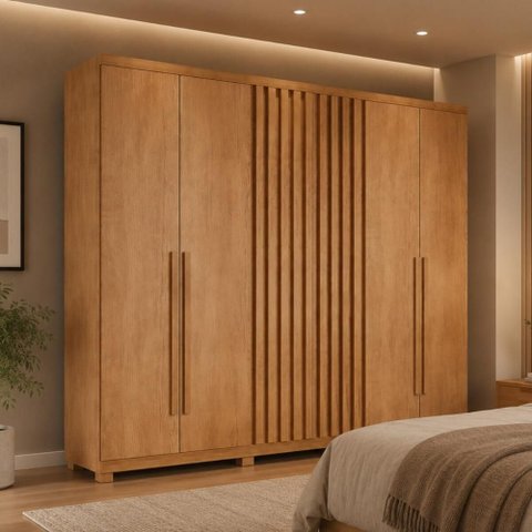Guarda-Roupa Casal 100% MDF 6 Portas e 4 Gavetas com Pés 220cm Multimóveis CR35526 Madeirado