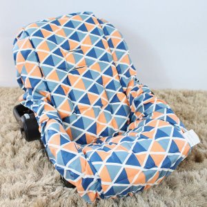 Capa de Bebê Conforto 100% Algodão - Losango Azul Marinho com Laranja
