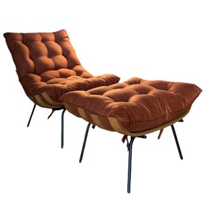 Kit Poltrona e Puff Costela Veludo Terracota - In9 Decor