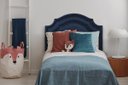 Ver imagem 1 de Cabeceira Solteiro Provençal Dupla 90x60 Courino Azul - Fumê